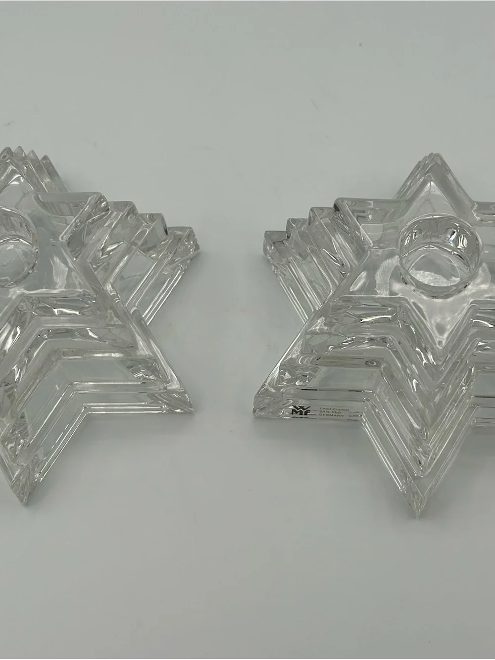 Star of David Multi-Tiered Candlestick Holders Set of 2 Lead Crystal Germany
